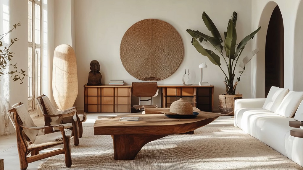 Osnovne karakteristike boho stila enterijer sa drvetom biljkama i toplim tonovima
