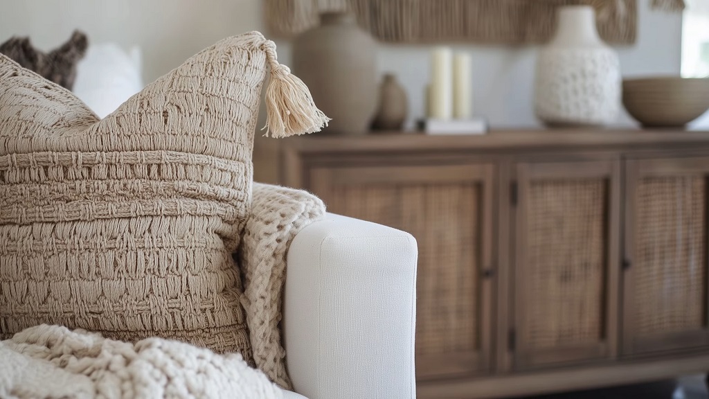 Prirodni materijali u boho stilu enterijera drvo tekstil i neutralne boje