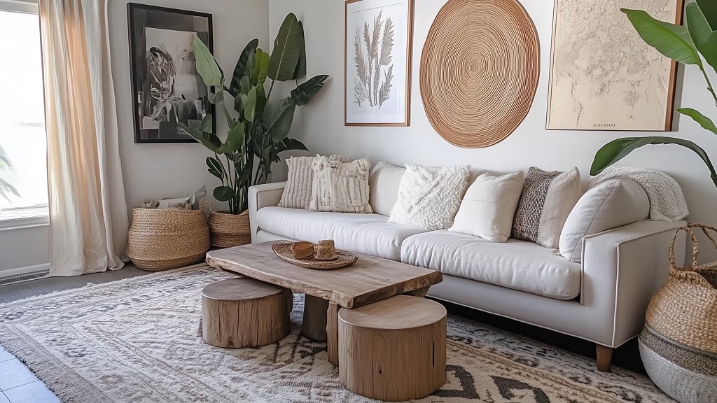 Boho stil enterijera sa nameštajem od ratana i prirodnim tonovima